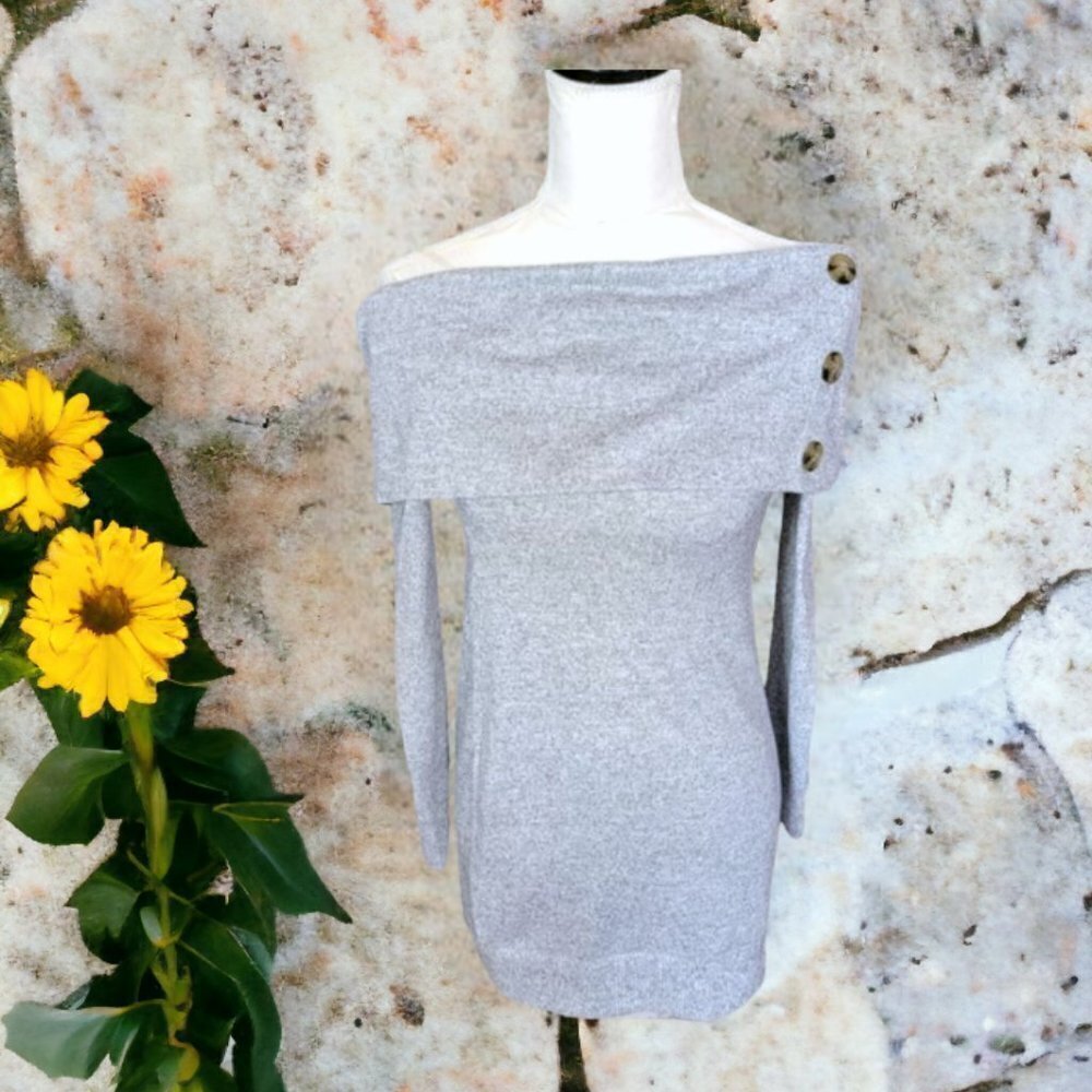Derek Heart Long Sleeve Gray Off Shoulder Evening Sweater Dress‎ in Size Small